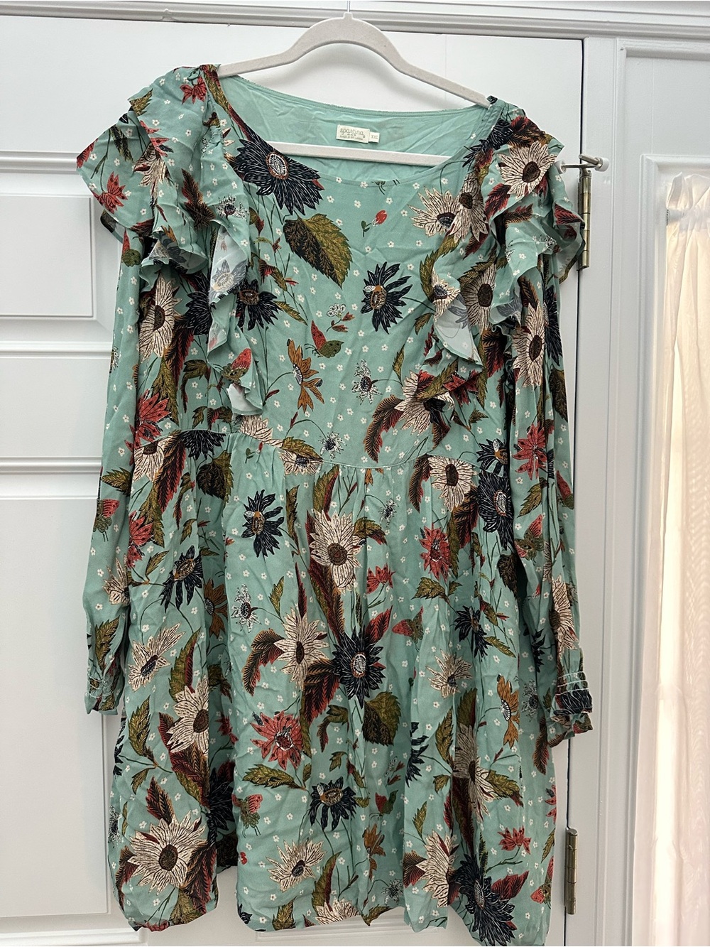NWT Spartina 449 Floral Ruffle-Sleeve Women’s Dress -Sage Green (Millie Dress)
